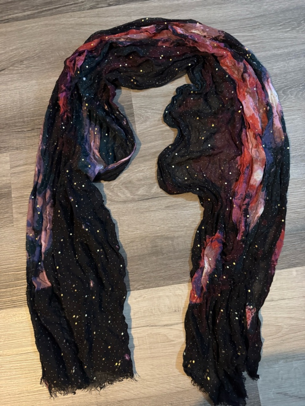 Galaxy Print Scarf in Black with Pink & Red Accents